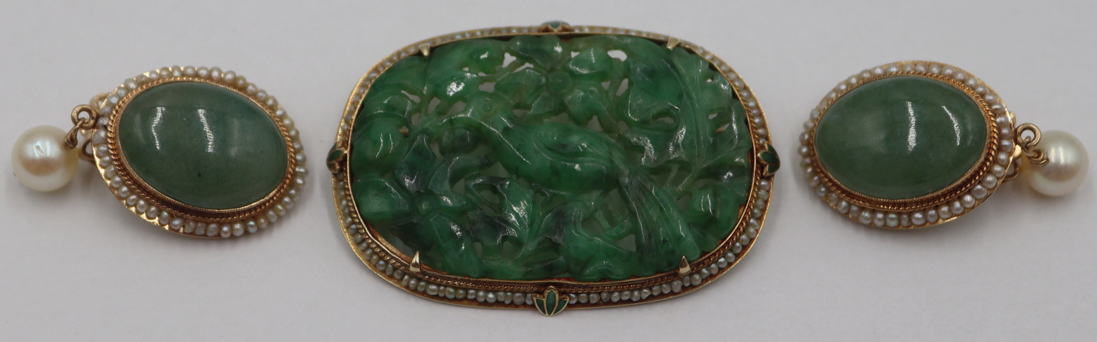 JEWELRY. 14KT GOLD, CARVED JADE,