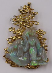 JEWELRY. 14KT GOLD, CARVED OPA
