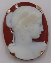 JEWELRY. 14KT GOLD CARVED SARD