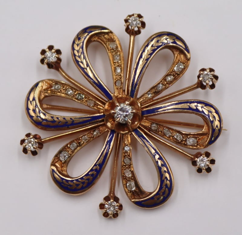 JEWELRY. 14KT GOLD, ENAMEL, AND
