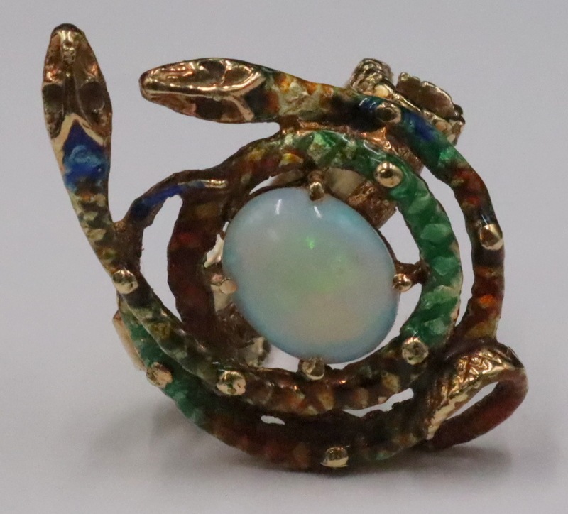 JEWELRY. 14KT GOLD, ENAMEL AND OPAL