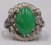 JEWELRY. 14KT GOLD, JADE AND D