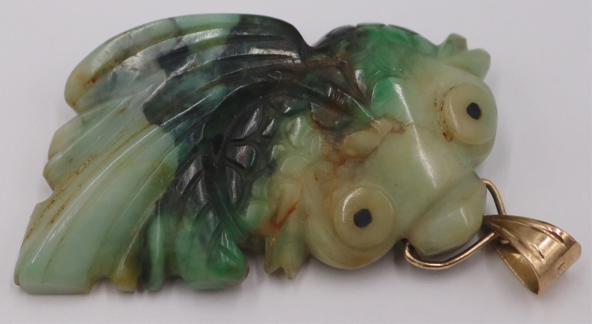 JEWELRY. 14KT GOLD MOUNTED CARVED