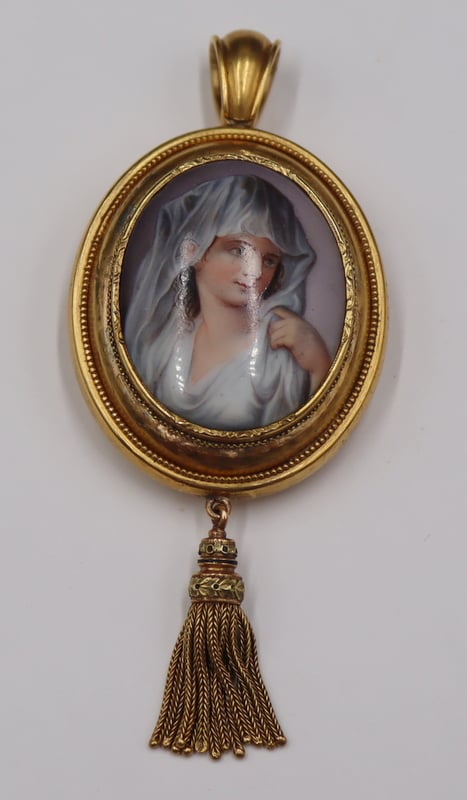 JEWELRY. 15CT GOLD AND ENAMEL