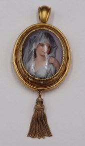 JEWELRY. 15CT GOLD AND ENAMEL