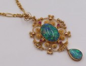 JEWELRY. 15CT GOLD, OPAL AND R