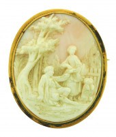 JEWELRY: 18K CAMEO PIN, OVAL P