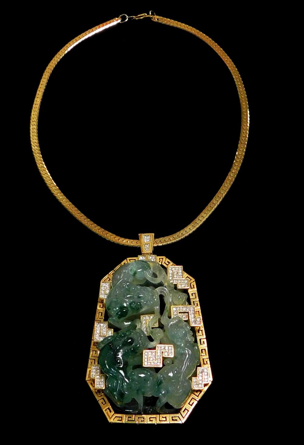 JEWELRY: 18K CARVED JADEITE AND