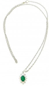 JEWELRY: 18K EMERALD AND DIAMO