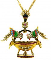 JEWELRY: 18K ENAMELED, DIAMOND