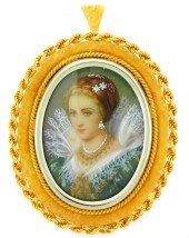 JEWELRY: 18K MINIATURE PORTRAI