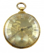JEWELRY: 18K OPEN FACE M.J. TO