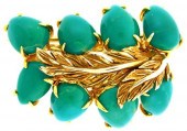 JEWELRY: 18K TURQUOISE BROOCH,