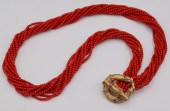 JEWELRY. 18KT GOLD AND RED COR
