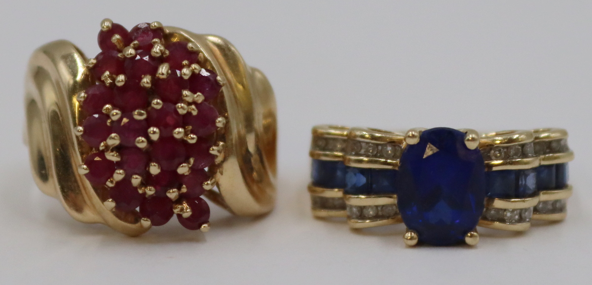 JEWELRY. (2) 10KT GOLD, COLORED GEM