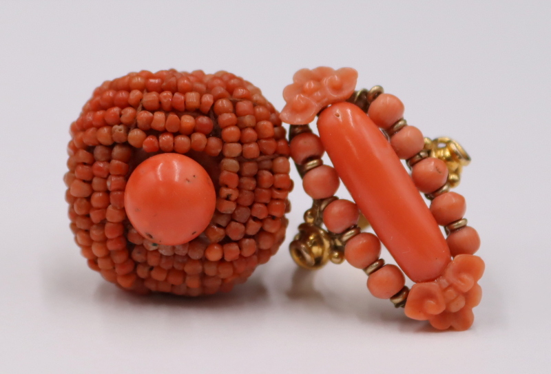 JEWELRY. (2) 14KT GOLD AND CORAL