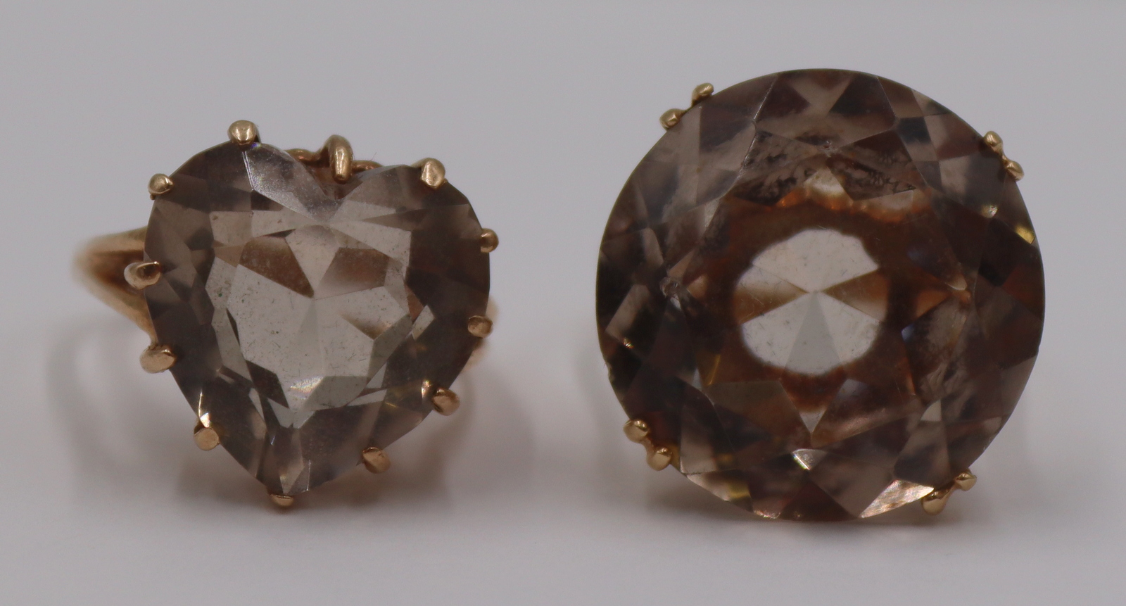 JEWELRY. (2) 14KT GOLD AND SMOKY