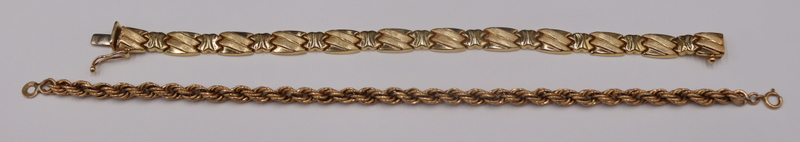JEWELRY. (2) 14KT GOLD BRACELETS.