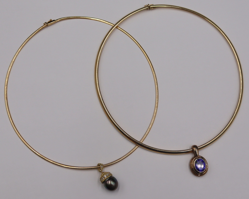 JEWELRY. (2) 14KT GOLD OMEGA CHAINS