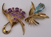 JEWELRY. (2) 18KT GOLD BROOCHE
