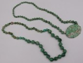JEWELRY. (2) CARVED JADE BEADE