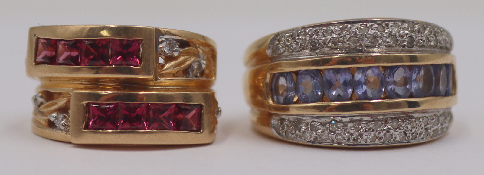 JEWELRY. (2) COLORED GEM AND