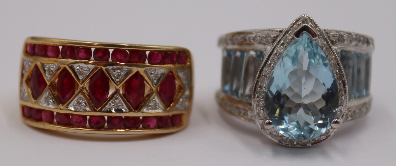 JEWELRY. (2) GOLD, COLORED GEM
