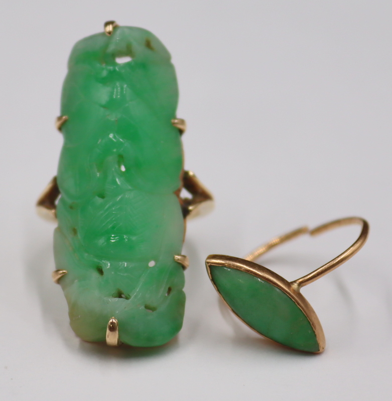 JEWELRY. (2) GOLD MOUNTED JADE