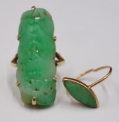 JEWELRY. (2) GOLD MOUNTED JADE