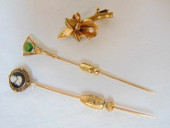 JEWELRY. (2) GOLD STICK PINS &