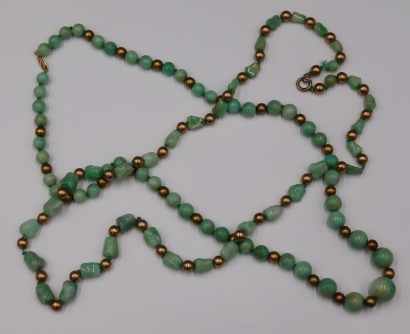 JEWELRY. (2) JADE AND 14KT GOLD