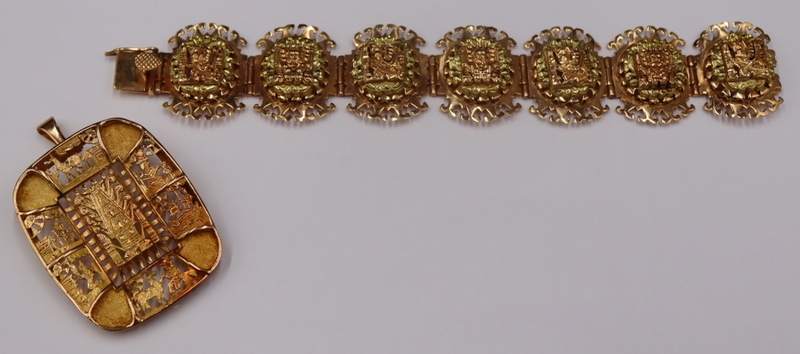 JEWELRY. 2 PCS. OF PERUVIAN 18KT