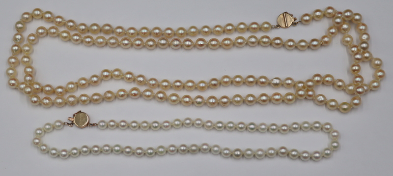 JEWELRY. (2) PEARL AND 14KT GOLD