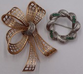 JEWELRY. (2) VINTAGE GOLD BROO