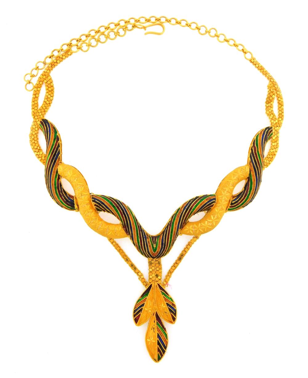 JEWELRY: 22K ENAMELED NECKLACE,