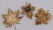 JEWELRY. (3) 14KT GOLD LEAF FO