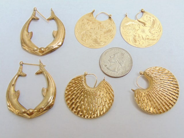 JEWELRY. (3) 14KT PAIRS OF GOLD