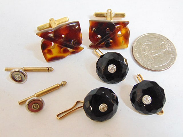 JEWELRY. (3) DIAMOND & BLACK ONYX