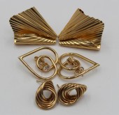 JEWELRY. (3) PAIR OF 14KT GOLD