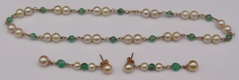 JEWELRY. 3 PC. 14KT GOLD, PEARL AND