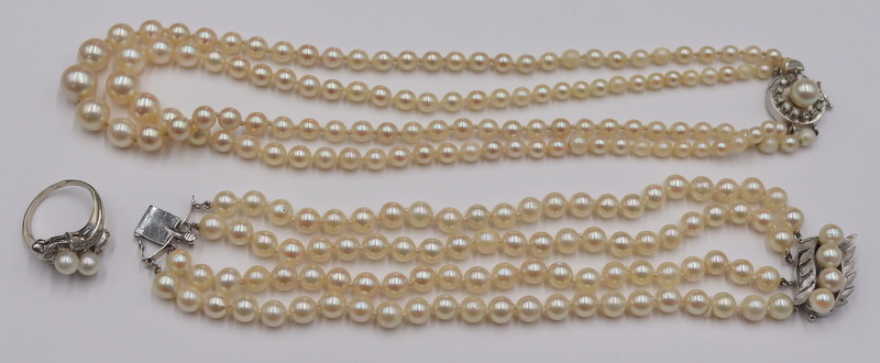 JEWELRY. (3) PC. PEARL AND 14KT
