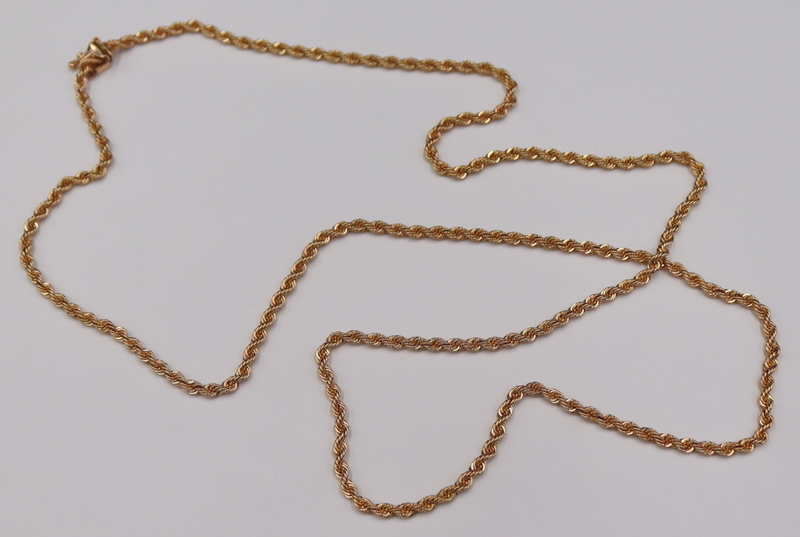 JEWELRY. 30.5" 14KT GOLD ROPE TWIST