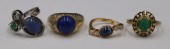 JEWELRY. (4) 14KT GOLD AND COL