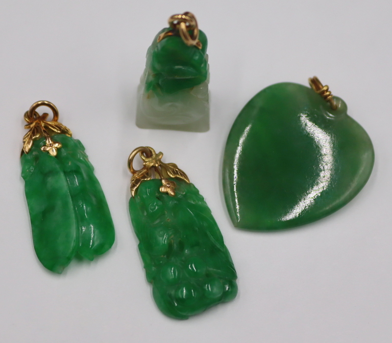 JEWELRY. (4) GOLD MOUNTED JADE