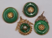 JEWELRY. (4) GOLD MOUNTED JADE