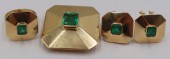 JEWELRY. 4 PC. EMERALD AND 18K