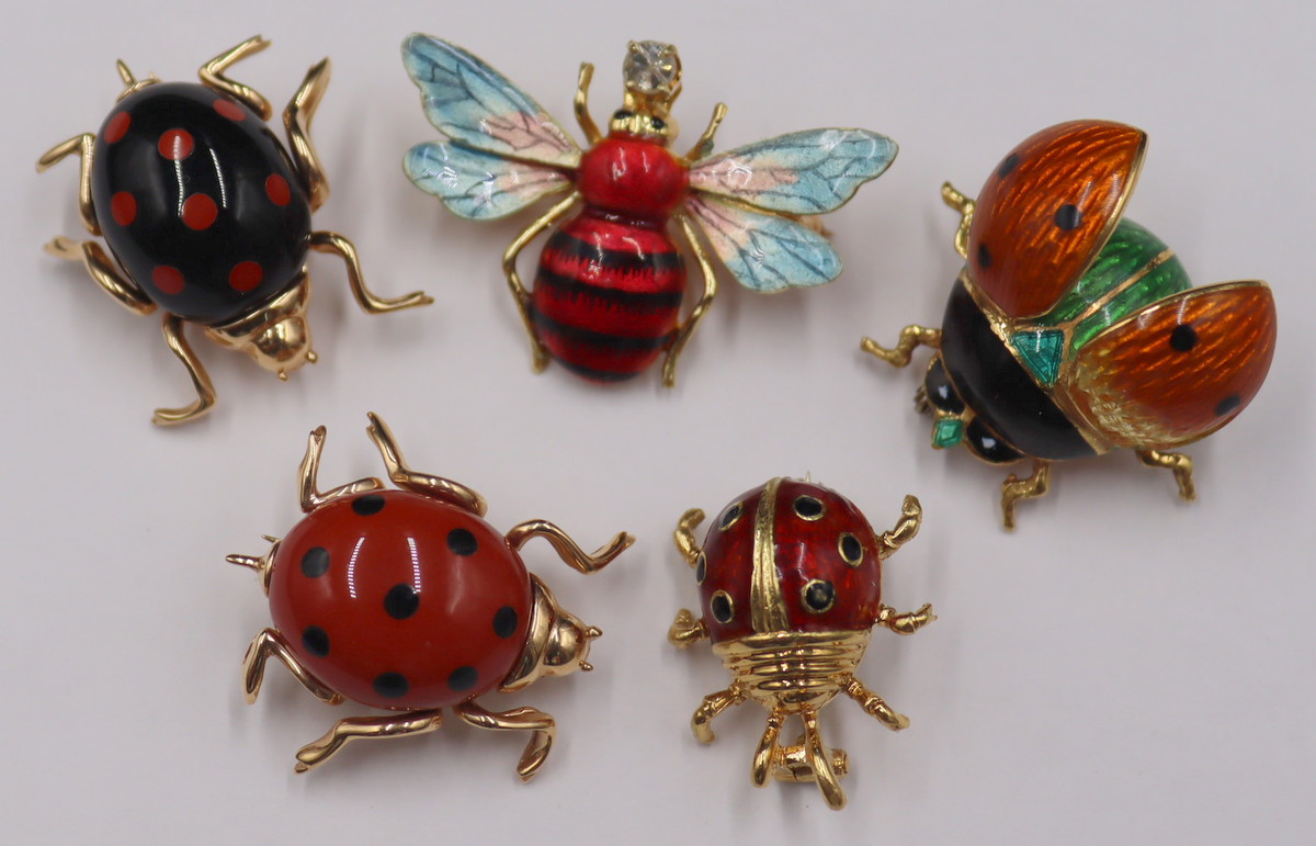 JEWELRY. (5) 18KT AND 14KT ENAMEL