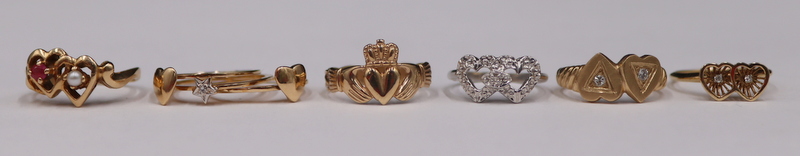 JEWELRY. (6) ASSORTED GOLD HEART