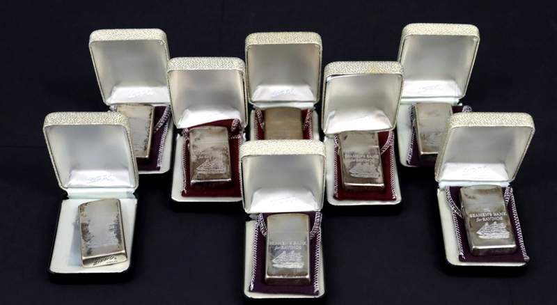 JEWELRY. (8) CASED ZIPPO STERLING