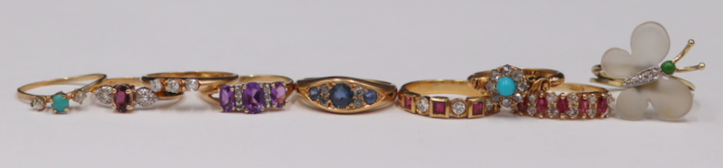 JEWELRY. (9) ASSORTED GOLD GEM